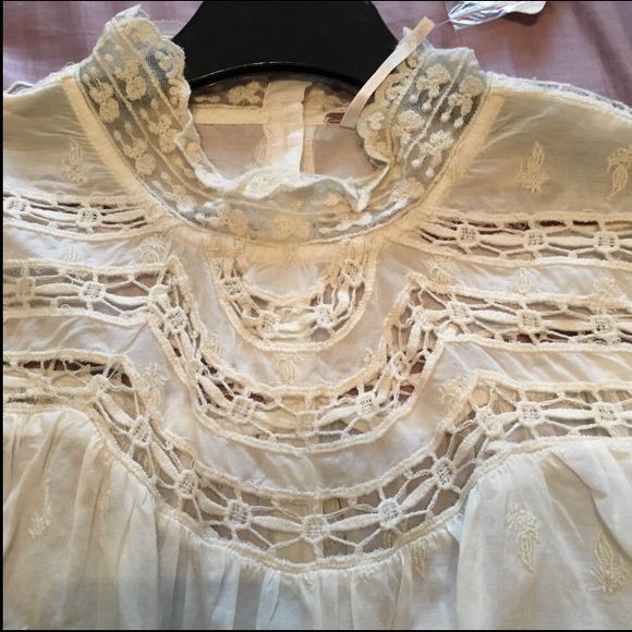Free People NWT puff sleeve vintage ivory blouse M - Picture 2 of 7